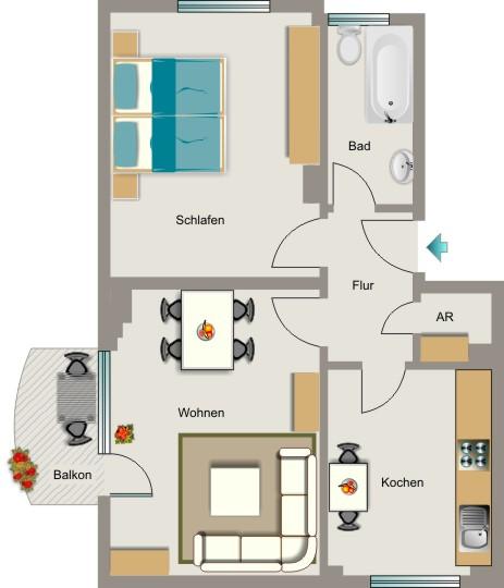 Etagenwohnung Herne Wanne - 2.5 Zimmer, 53 m&sup2;, 464&euro; | Angebot:25845032