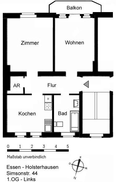 Etagenwohnung Essen Stadtbezirk III - 2 Zimmer, 56 m&sup2;, 650&euro; | Angebot:25838935