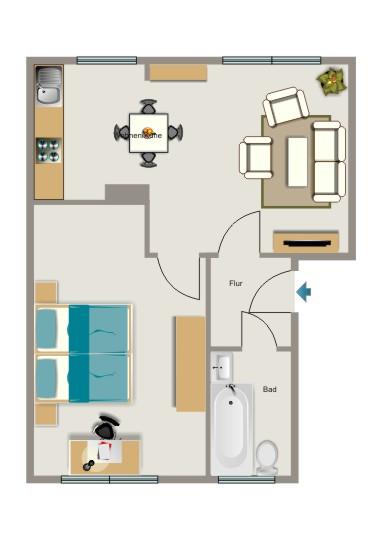 Etagenwohnung Bochum Werne - 1.5 Zimmer, 42 m&sup2;, 354&euro; | Angebot:24856853