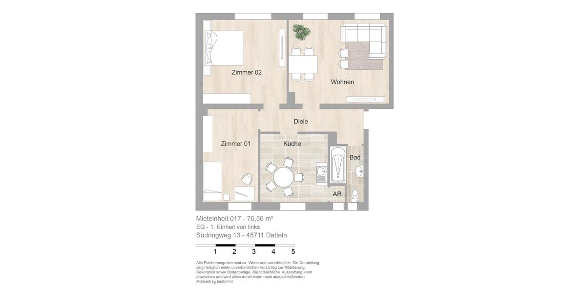 Erdgeschoßwohnung Datteln - 3 Zimmer, 77 m&sup2;, 650&euro; | Angebot:25809443