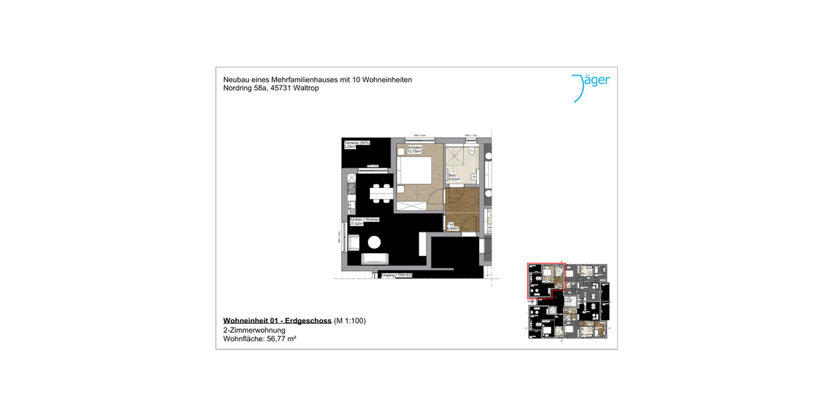 Erdgeschoßwohnung Waltrop - 2 Zimmer, 57 m&sup2;, 824&euro; | Angebot:24428780