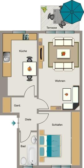Erdgeschoßwohnung Essen Stadtbezirk VI - 2.5 Zimmer, 55 m&sup2;, 475&euro; | Angebot:25770306
