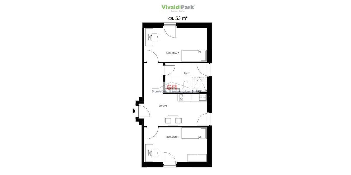Etagenwohnung Bochum Laer - 2 Zimmer, 62 m&sup2;, 1.090&euro; | Angebot:26381526