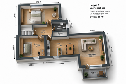 Wohnung Hagen Hagen-Mitte - 3 Zimmer, 86 m&sup2;, 625&euro; | Angebot:27355290
