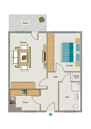 Etagenwohnung Recklinghausen Berghausen - 2.5 Zimmer, 60 m&sup2;, 323&euro; | Angebot:25209205