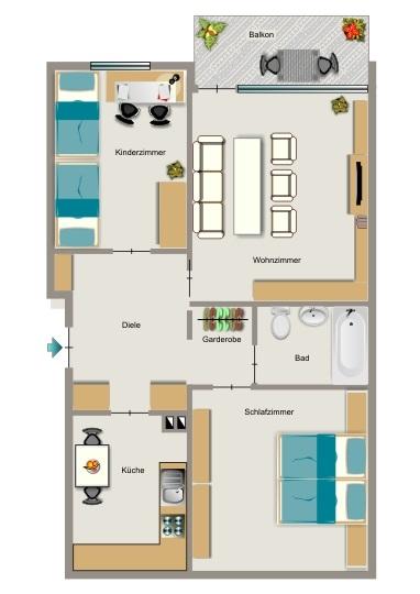Etagenwohnung Herne Baukau - 3.5 Zimmer, 70 m&sup2;, 561&euro; | Angebot:25908583