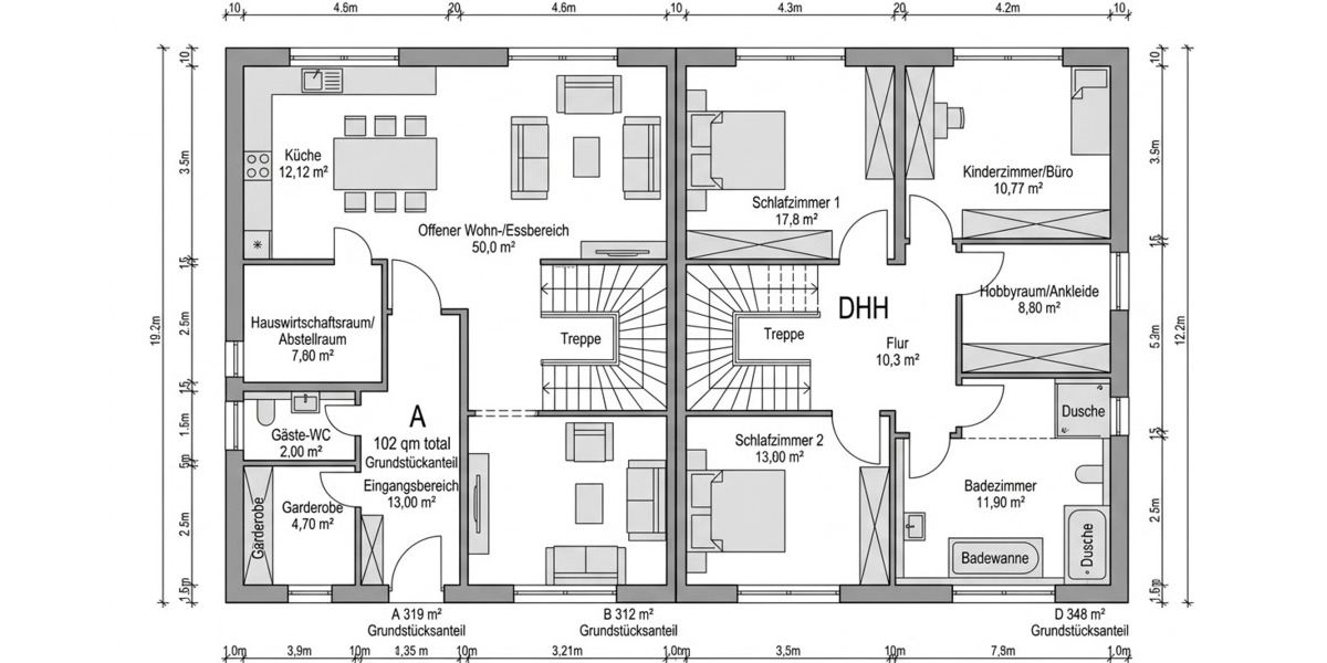 Doppelhaushälfte Essen Kupferdreh - 4 Zimmer, 102 m&sup2;, 611.670&euro; | Angebot:26043418