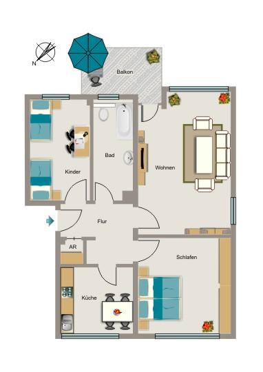 Etagenwohnung Essen Stadtbezirk V - 3.5 Zimmer, 71 m&sup2;, 685&euro; | Angebot:23763501