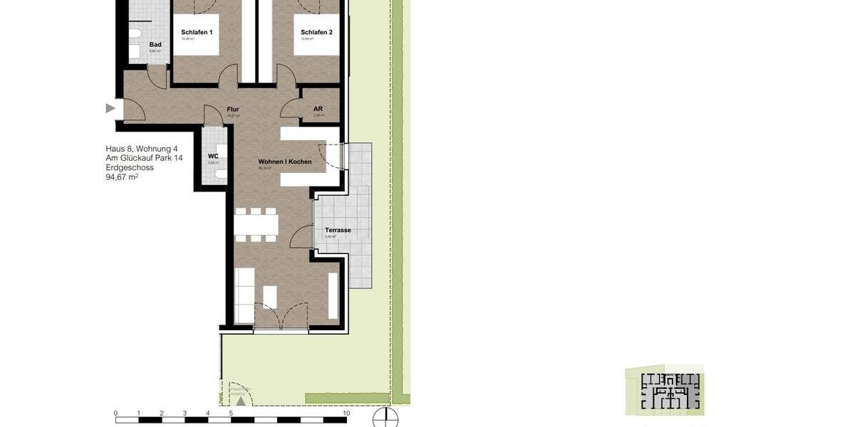 Erdgeschoßwohnung Gelsenkirchen Gelsenkirchen-Nord - 3 Zimmer, 95 m&sup2;, 1.070&euro; | Angebot:25853470