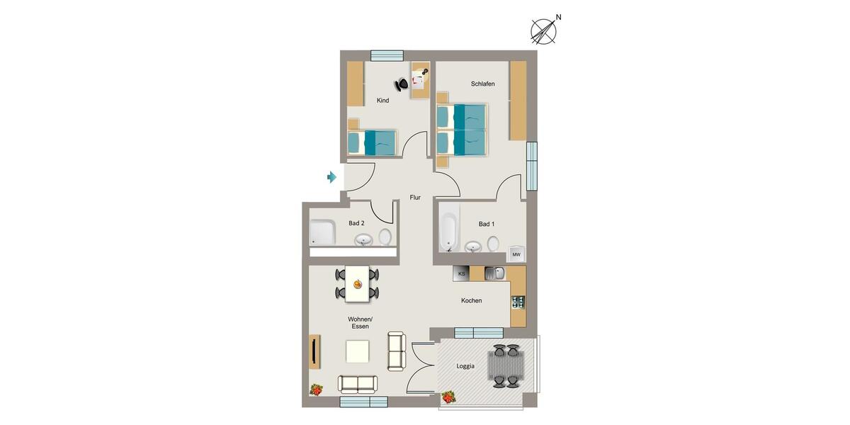Etagenwohnung Essen Frillendorf - 3 Zimmer, 87 m&sup2;, 1.048&euro; | Angebot:26227999