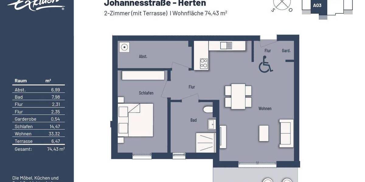 Etagenwohnung Herten Westerholt - 2 Zimmer, 74 m&sup2;, 305.000&euro; | Angebot:25690450
