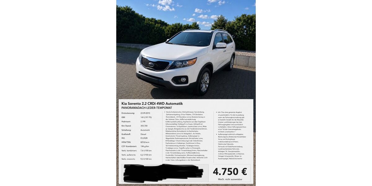 Kia Sorento 355.700 km 4.750 &euro; Recklinghausen 45661