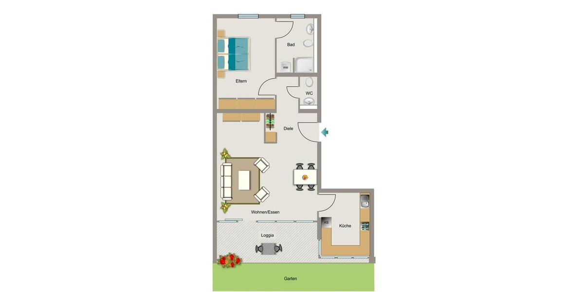 Erdgeschoßwohnung Essen Stadtkern - 2.5 Zimmer, 65 m&sup2;, 807&euro; | Angebot:25956782