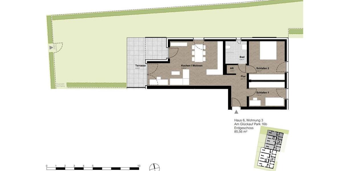 Erdgeschoßwohnung Gelsenkirchen Gelsenkirchen-Nord - 3 Zimmer, 86 m&sup2;, 985&euro; | Angebot:25853472