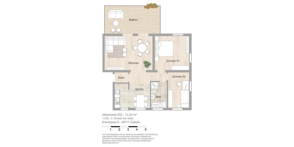 Etagenwohnung Datteln - 3 Zimmer, 72 m&sup2;, 640&euro; | Angebot:25601192