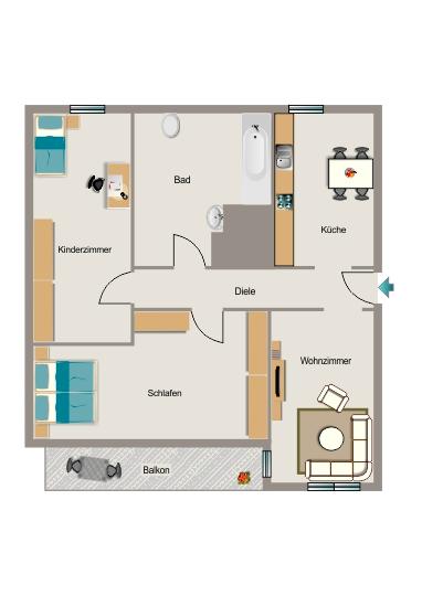 Erdgeschoßwohnung Recklinghausen König Ludwig - 3.5 Zimmer, 59 m&sup2;, 521&euro; | Angebot:25956761