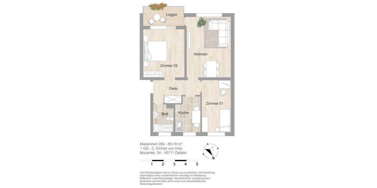 Etagenwohnung Datteln - 3 Zimmer, 68 m&sup2;, 610&euro; | Angebot:25923018