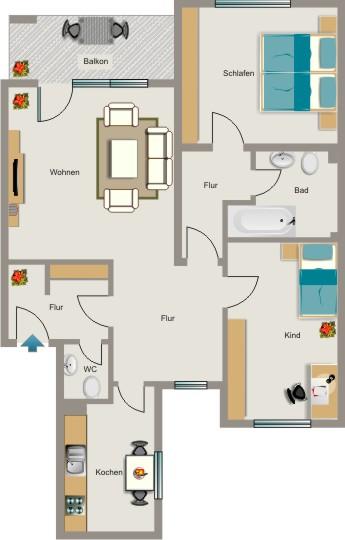Erdgeschoßwohnung Herten Bertlich - 3.5 Zimmer, 80 m&sup2;, 465&euro; | Angebot:25971245